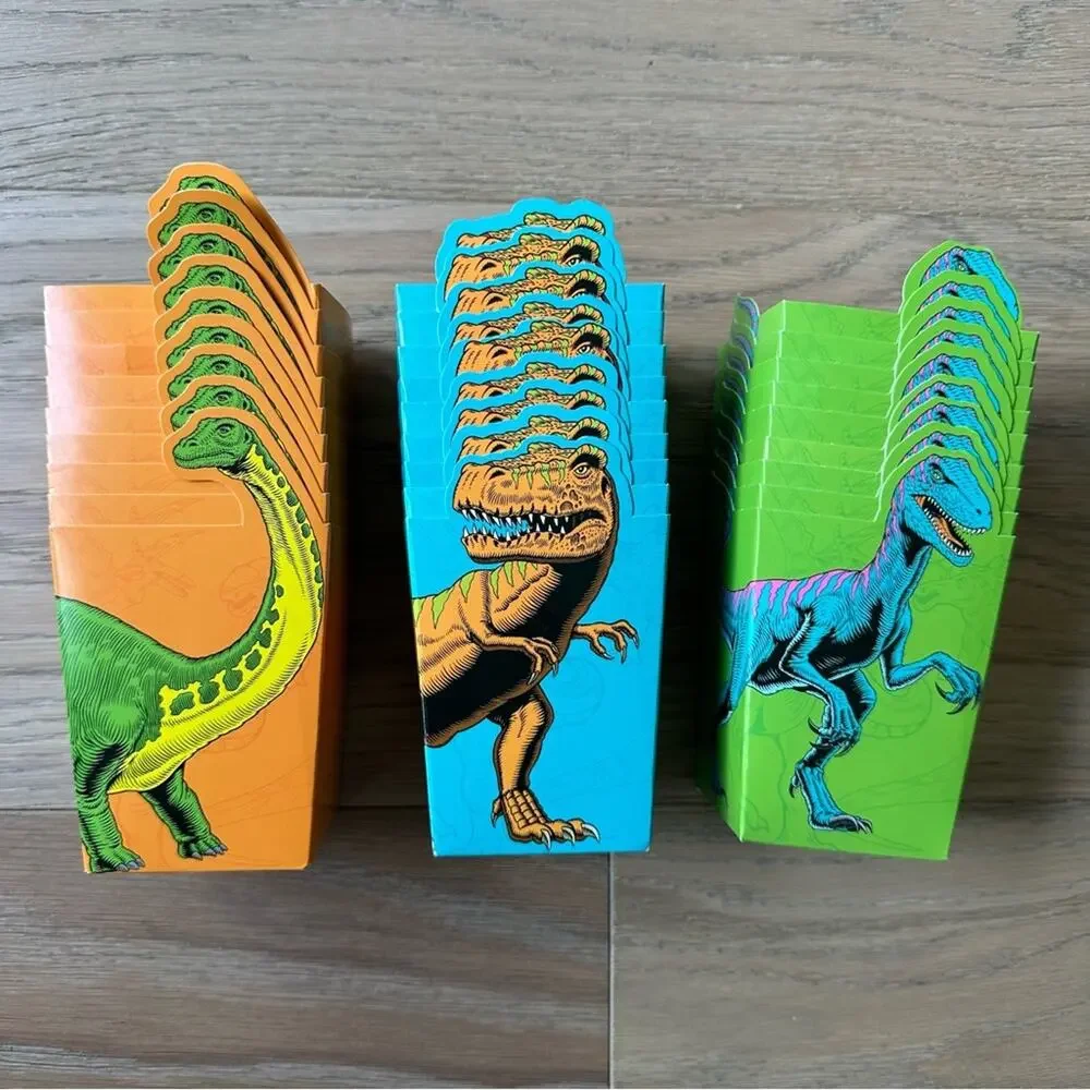 27 Pack Dinosaur Popcorn Boxes for Candy, Snacks, Kid's Birthday Party 3 Styles